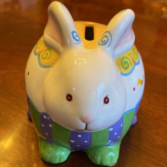 Bunny Rabbit Ceramic Piggy Bank. Hand painted exquisite detailing. - Picture 4 of 7